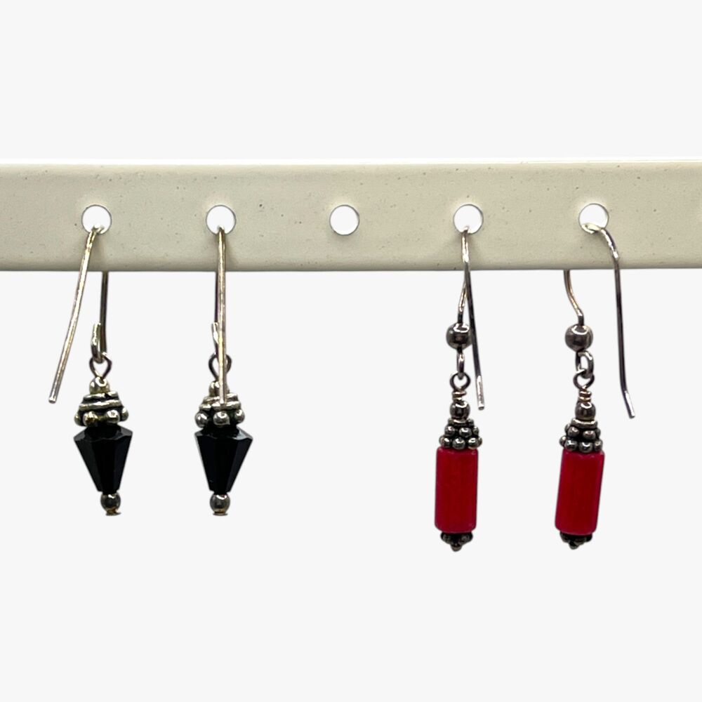 Lot Dangle Earrings Red Black Spike Silver Tone Dainty Hooks Boho Drop Vintage - Picture 3 of 8
